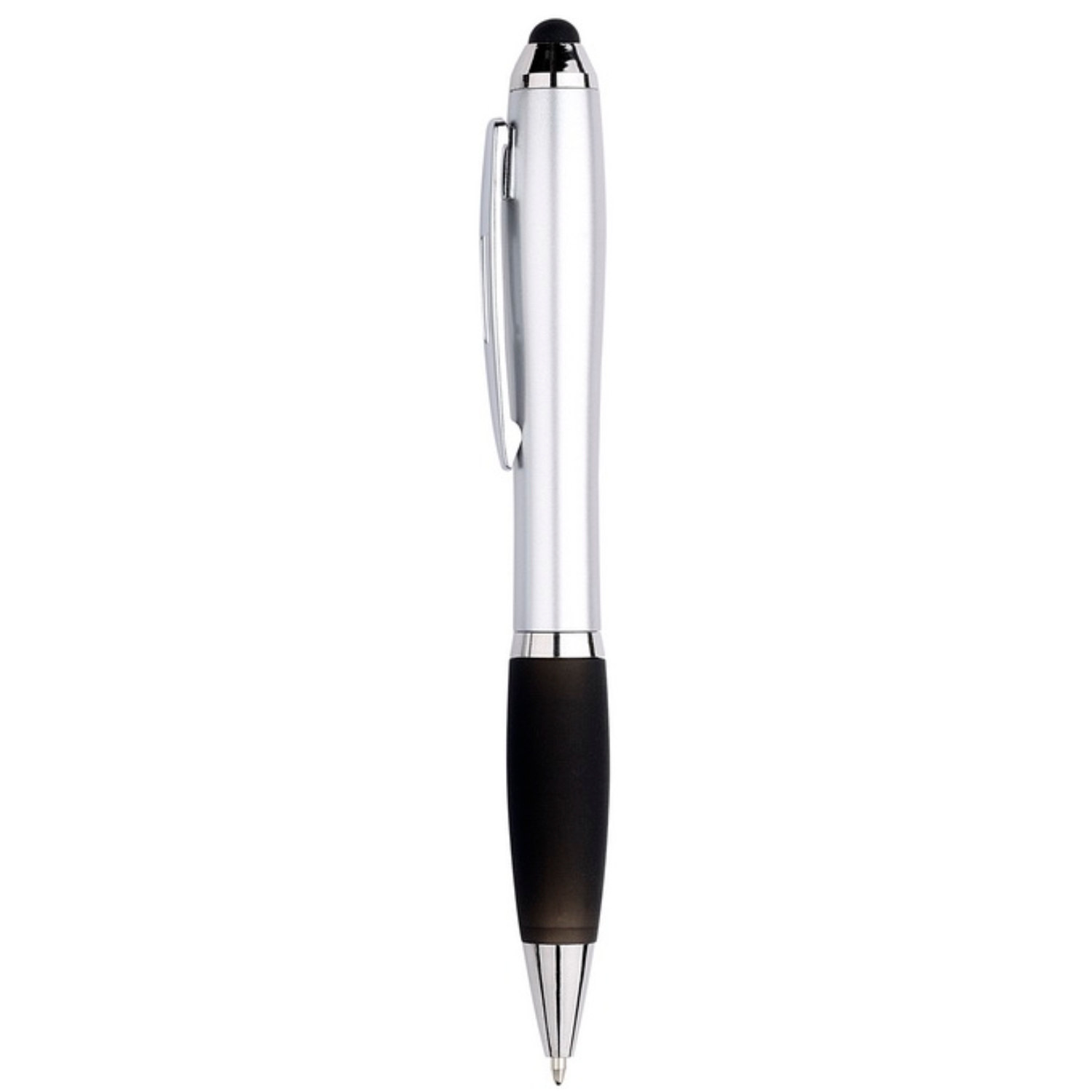 2 Pen - Stylus en balpen in één - Geschikt voor Tablet / Smartphone - Universeel en met clip - Zilver / Zwart afbeelding