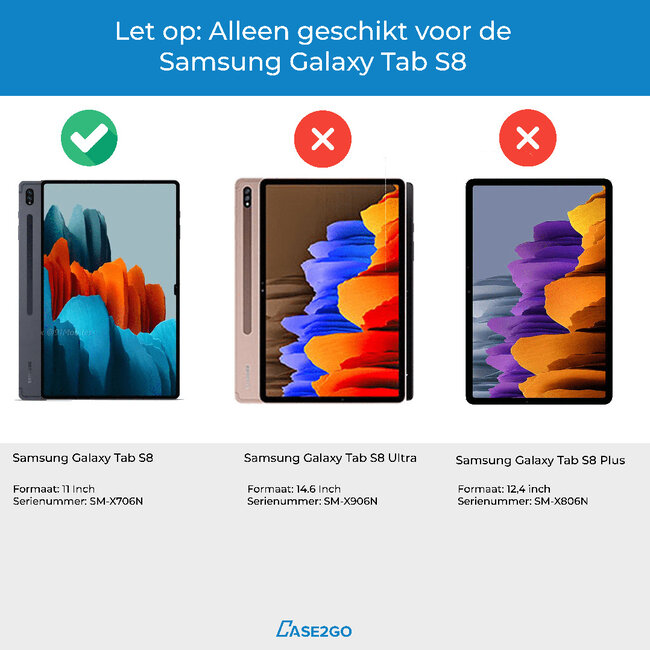 Case2go - Tablet Hoes geschikt voor Samsung Galaxy Tab S8 (2022) - Tri-Fold Book Case - Zwart