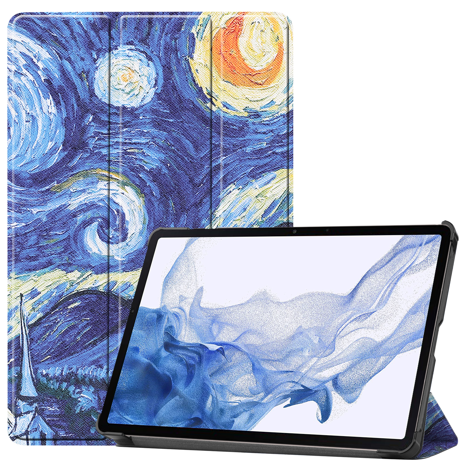 Case2go - Tablet Hoes geschikt voor Samsung Galaxy Tab S8 (2022) - Tri-Fold Book Case - Sterrenhemel afbeelding