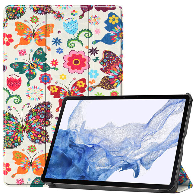 Case2go - Tablet Hoes geschikt voor Samsung Galaxy Tab S8 (2022) - Tri-Fold Book Case - Vlinders