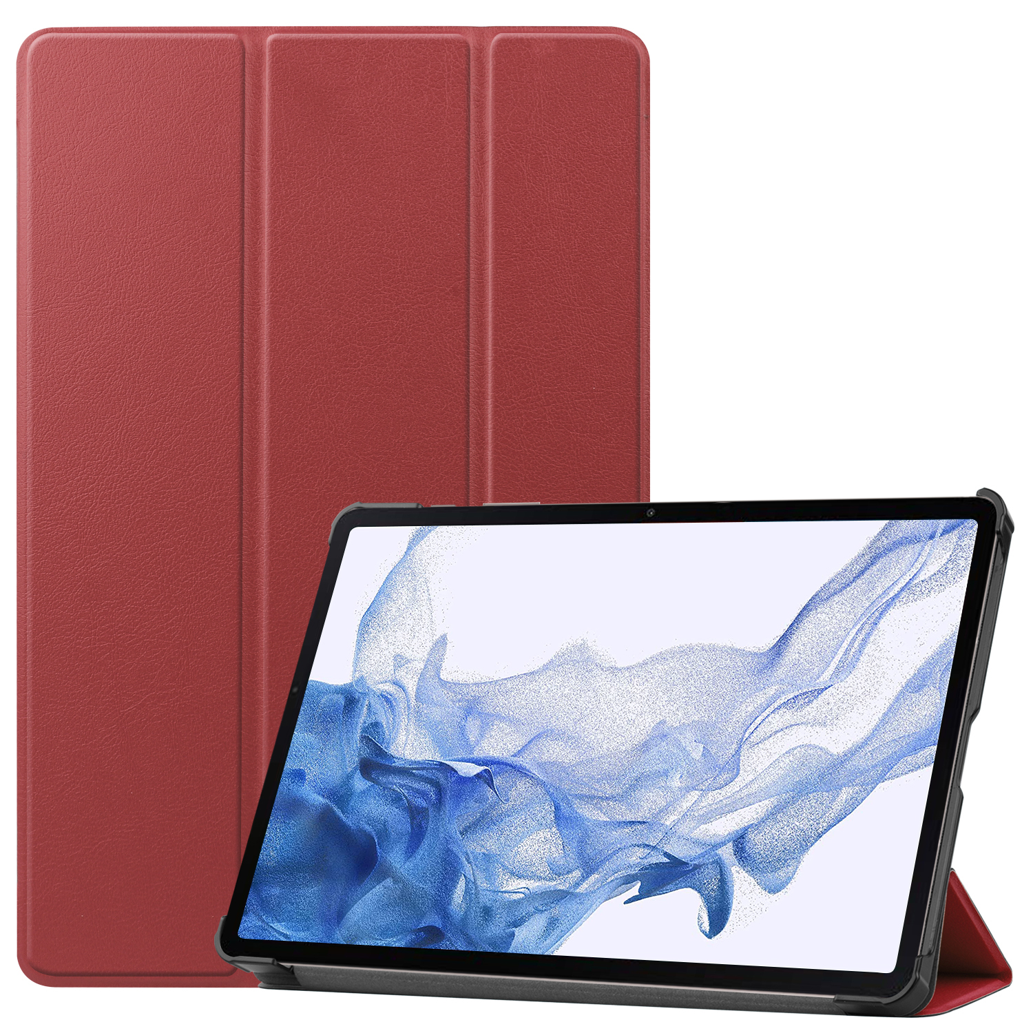 Case2go - Tablet Hoes geschikt voor Samsung Galaxy Tab S8 (2022) - Tri-Fold Book Case - Donker Rood afbeelding