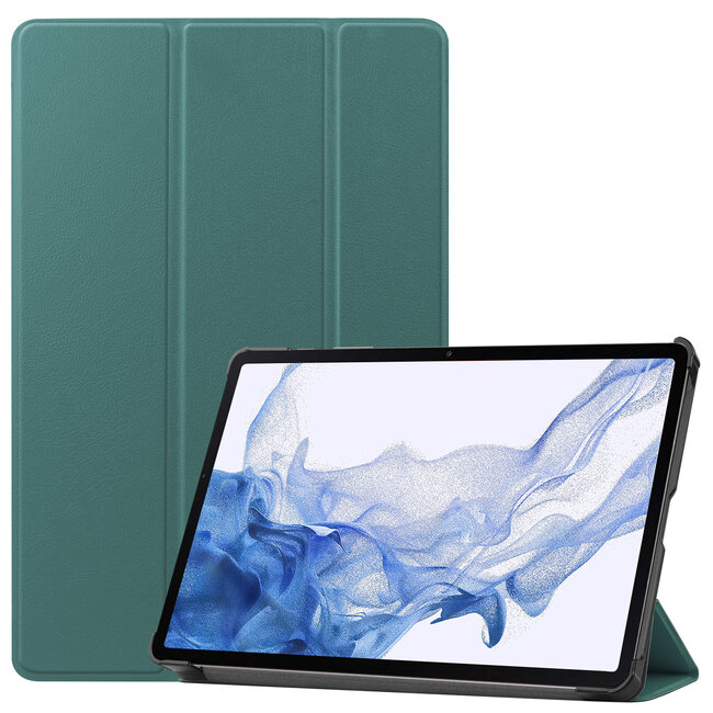 Case2go - Tablet Hoes geschikt voor Samsung Galaxy Tab S8 (2022) - Tri-Fold Book Case - Donker Groen
