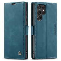 Caseme - Telefoonhoesje geschikt voor Samsung Galaxy S22 Ultra 5G - Retro Wallet Book Case - Magneetsluiting - Blauw