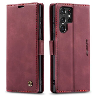 CaseMe Caseme - Telefoonhoesje geschikt voor Samsung Galaxy S22 Ultra 5G - Retro Wallet Book Case - Magneetsluiting - Rood