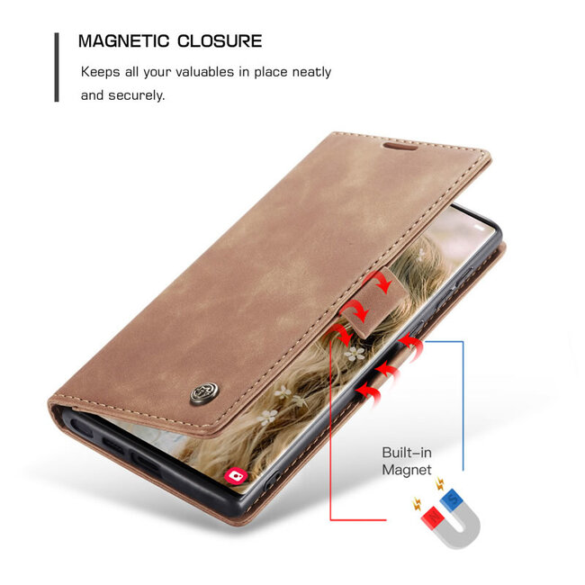 Caseme - Telefoonhoesje geschikt voor Samsung Galaxy S22 Ultra 5G - Retro Wallet Book Case - Magneetsluiting - Licht Bruin