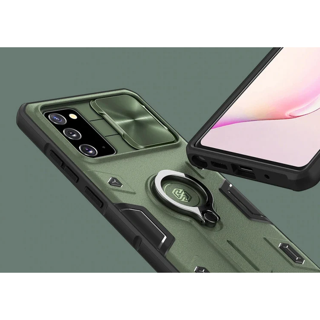 Hoesje geschikt voor Samsung Galaxy S21 Plus - CamShield Armor Case - Met Camera Cover - Donker Groen