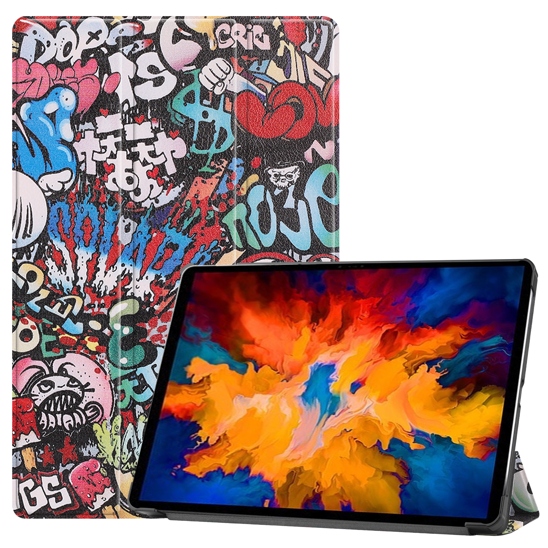 Tablet Hoes geschikt voor Lenovo Tab P11 Pro 11.5 inch - Tri-Fold Book Case - Cover met Auto/Wake Functie - Graffiti afbeelding