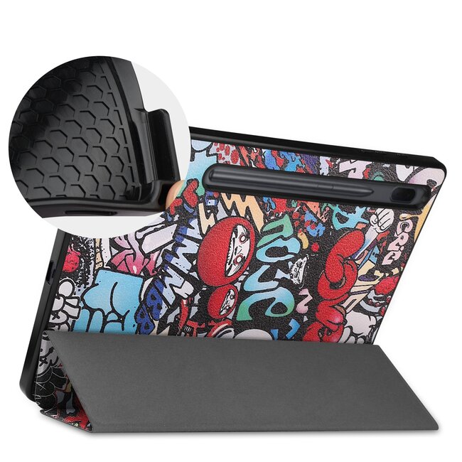 Case2go - Tablet hoes geschikt voor Samsung Galaxy Tab S8 Plus (2022) - 12.4 inch - Flexibel TPU - Tri-Fold Book Case - Met pencil houder - Graffiti