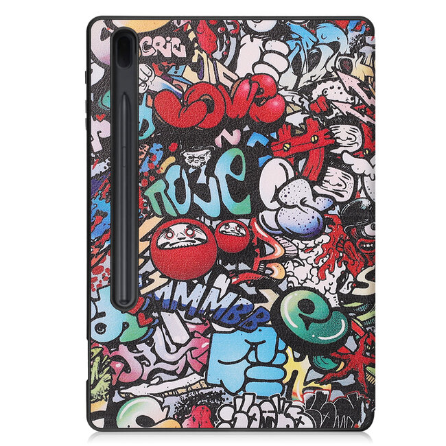 Case2go - Tablet hoes geschikt voor Samsung Galaxy Tab S8 Plus (2022) - 12.4 inch - Flexibel TPU - Tri-Fold Book Case - Met pencil houder - Graffiti