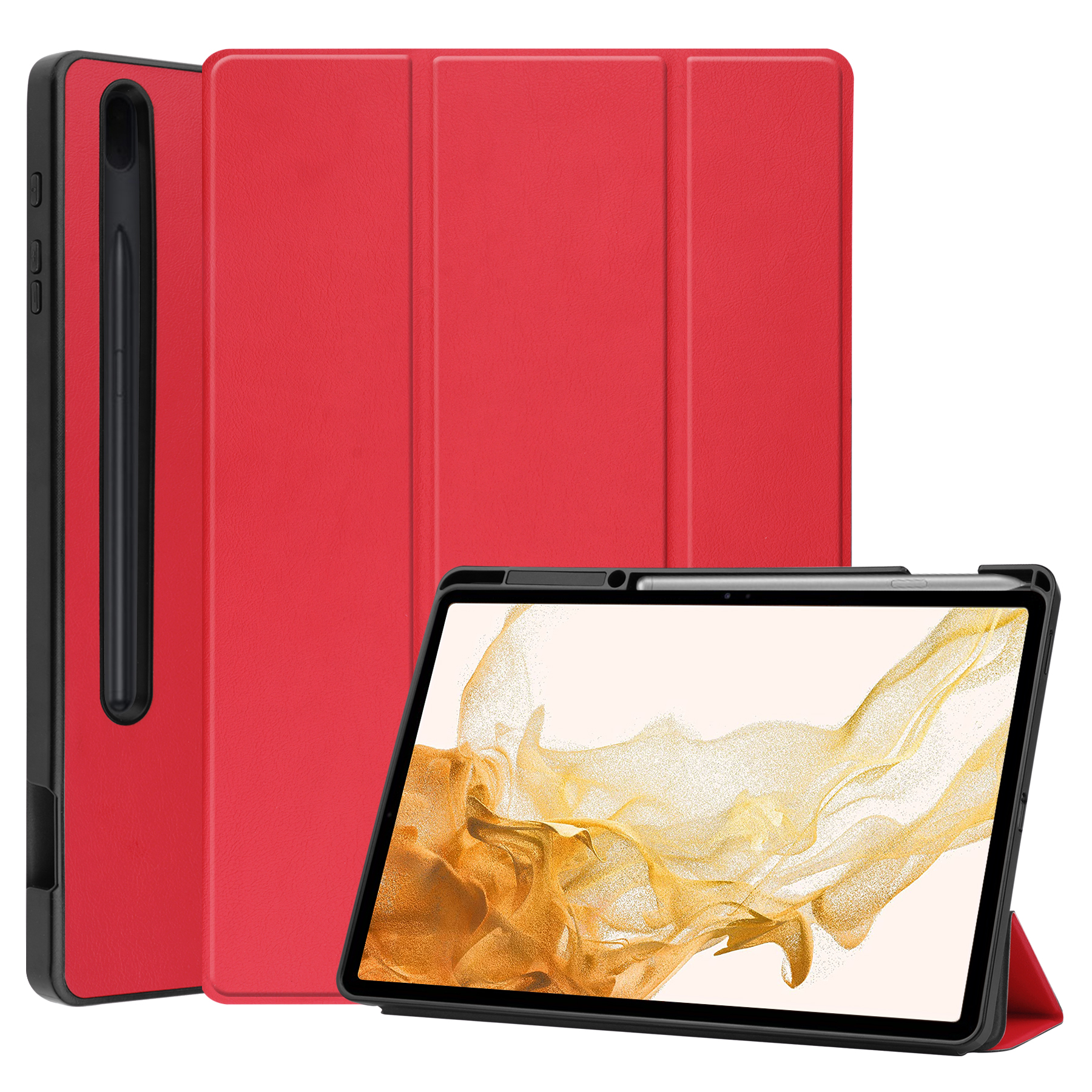 Case2go - Tablet hoes geschikt voor Samsung Galaxy Tab S8 Plus (2022) - 12.4 inch - Flexibel TPU - Tri-Fold Book Case - Met pencil houder - Rood afbeelding