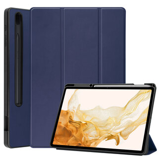 Case2go Case2go - Tablet hoes geschikt voor Samsung Galaxy Tab S8 Plus (2022) - 12.4 inch - Flexibel TPU - Tri-Fold Book Case - Met pencil houder - Donker Blauw