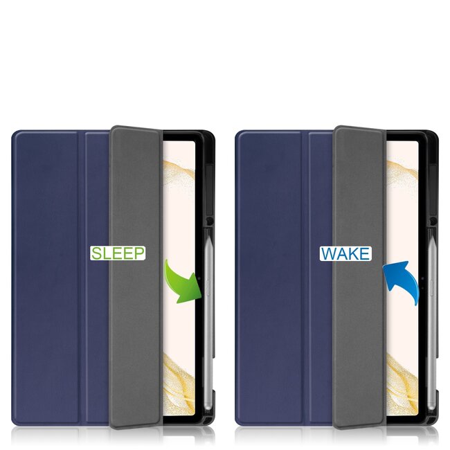 Case2go - Tablet hoes geschikt voor Samsung Galaxy Tab S8 Plus (2022) - 12.4 inch - Flexibel TPU - Tri-Fold Book Case - Met pencil houder - Donker Blauw