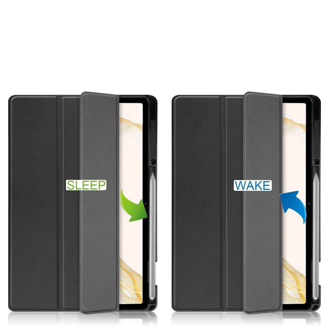 Case2go - Tablet hoes geschikt voor Samsung Galaxy Tab S8 Plus (2022) - 12.4 inch - Flexibel TPU - Tri-Fold Book Case - Met pencil houder - Zwart