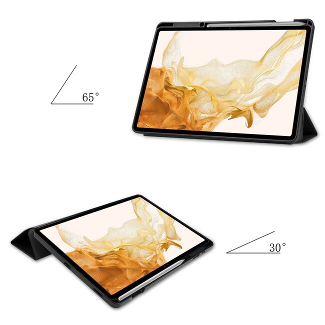Case2go - Tablet hoes geschikt voor Samsung Galaxy Tab S8 Plus (2022) - 12.4 inch - Flexibel TPU - Tri-Fold Book Case - Met pencil houder - Zwart