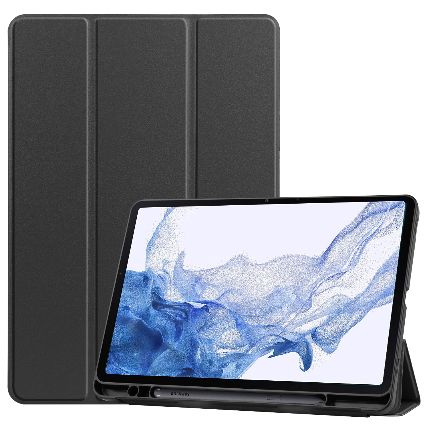 Case2go - Tablet hoes geschikt voor Samsung Galaxy Tab S8 (2022) - 11 inch - Flexibel TPU - Tri-Fold Book Case - Met pencil houder - Zwart afbeelding