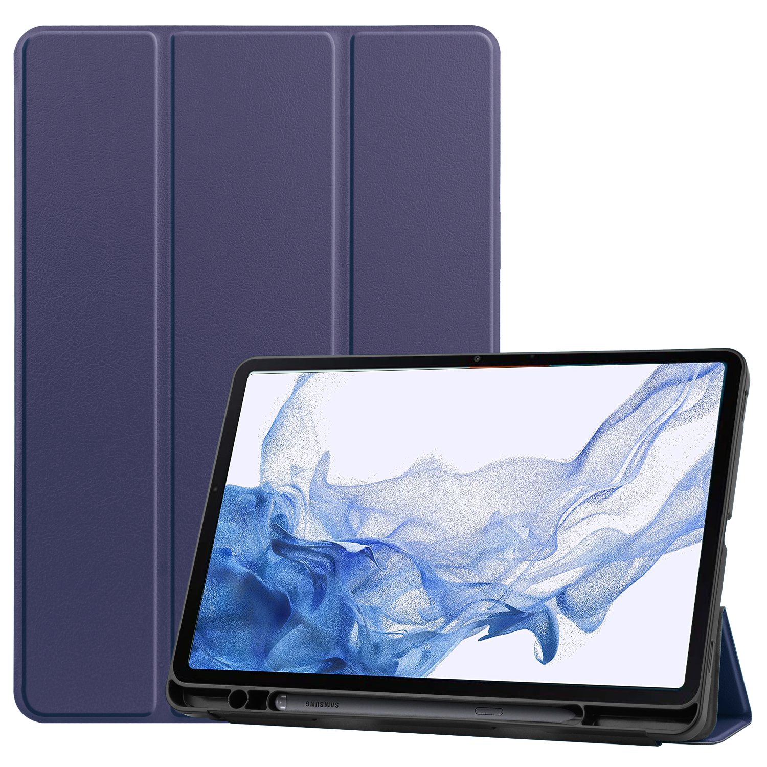 Case2go - Tablet hoes geschikt voor Samsung Galaxy Tab S8 (2022) - 11 inch - Flexibel TPU - Tri-Fold Book Case - Met pencil houder - Donker Blauw afbeelding