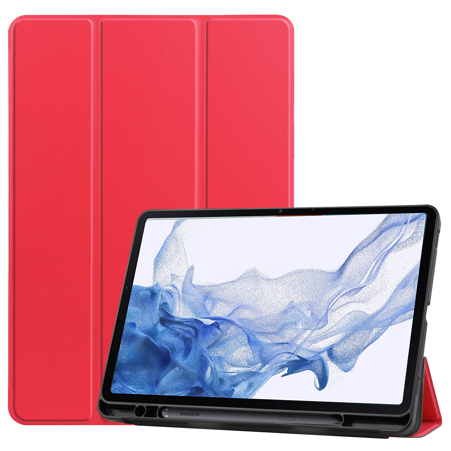 Case2go - Tablet hoes geschikt voor Samsung Galaxy Tab S8 (2022) - 11 inch - Flexibel TPU - Tri-Fold Book Case - Met pencil houder - Rood afbeelding