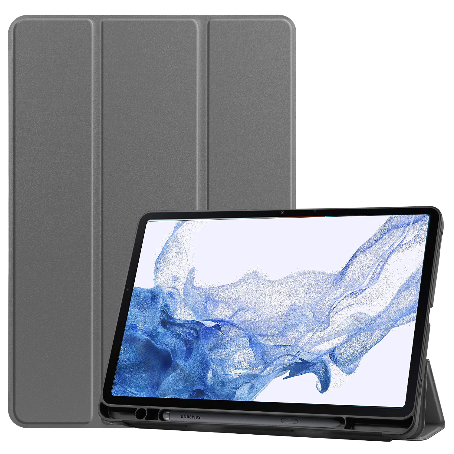 Case2go - Tablet hoes geschikt voor Samsung Galaxy Tab S8 (2022) - 11 inch - Flexibel TPU - Tri-Fold Book Case - Met pencil houder - Grijs afbeelding