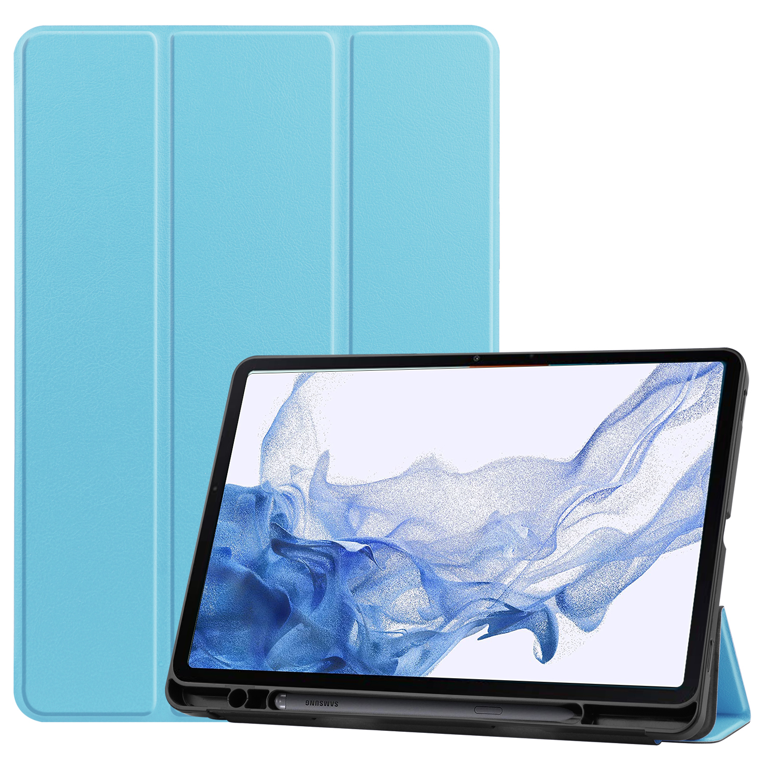 Case2go - Tablet hoes geschikt voor Samsung Galaxy Tab S8 (2022) - 11 inch - Flexibel TPU - Tri-Fold Book Case - Met pencil houder - Licht Blauw afbeelding