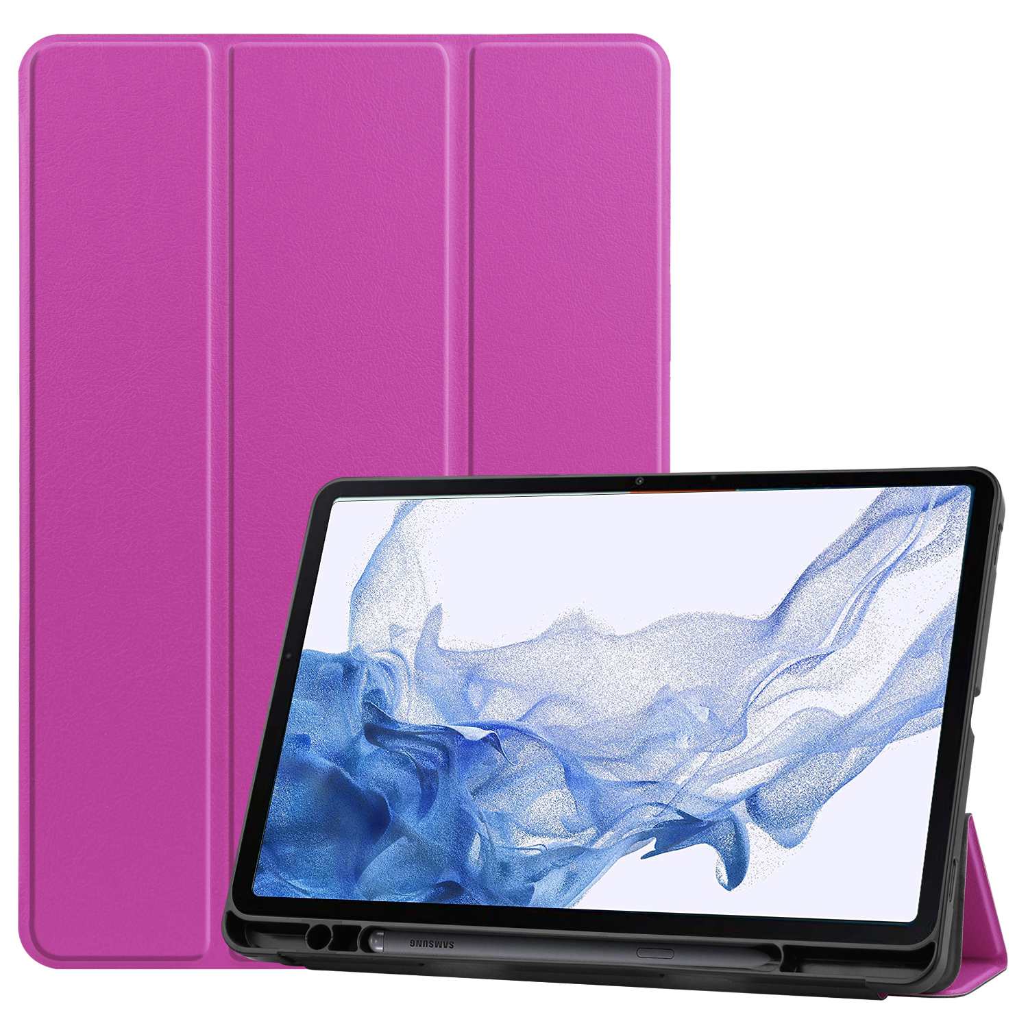 Case2go - Tablet hoes geschikt voor Samsung Galaxy Tab S8 (2022) - 11 inch - Flexibel TPU - Tri-Fold Book Case - Met pencil houder - Paars afbeelding