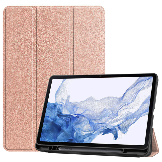 Case2go - Tablet hoes geschikt voor Samsung Galaxy Tab S8 (2022) - 11 inch - Flexibel TPU - Tri-Fold Book Case - Met pencil houder - Rosé Goud