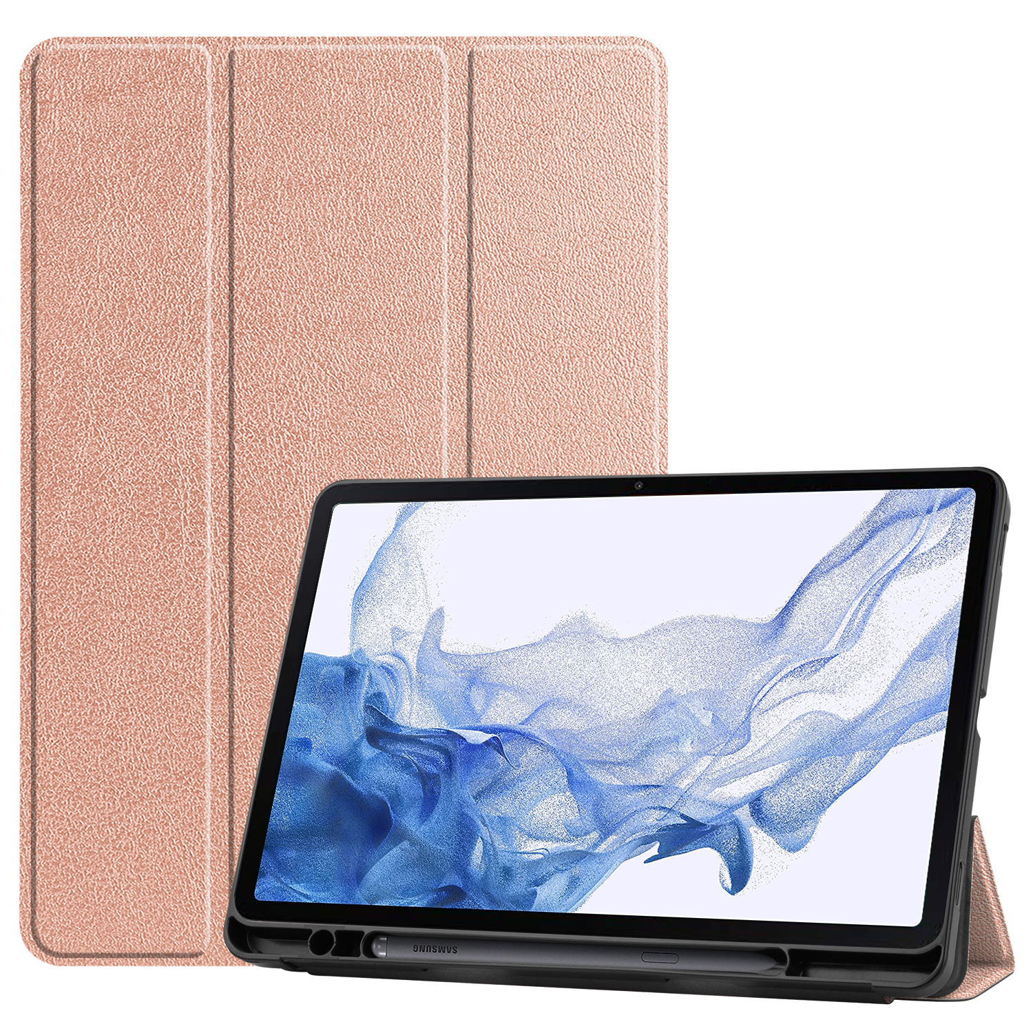 Case2go - Tablet hoes geschikt voor Samsung Galaxy Tab S8 (2022) - 11 inch - Flexibel TPU - Tri-Fold Book Case - Met pencil houder - Rosé Goud afbeelding