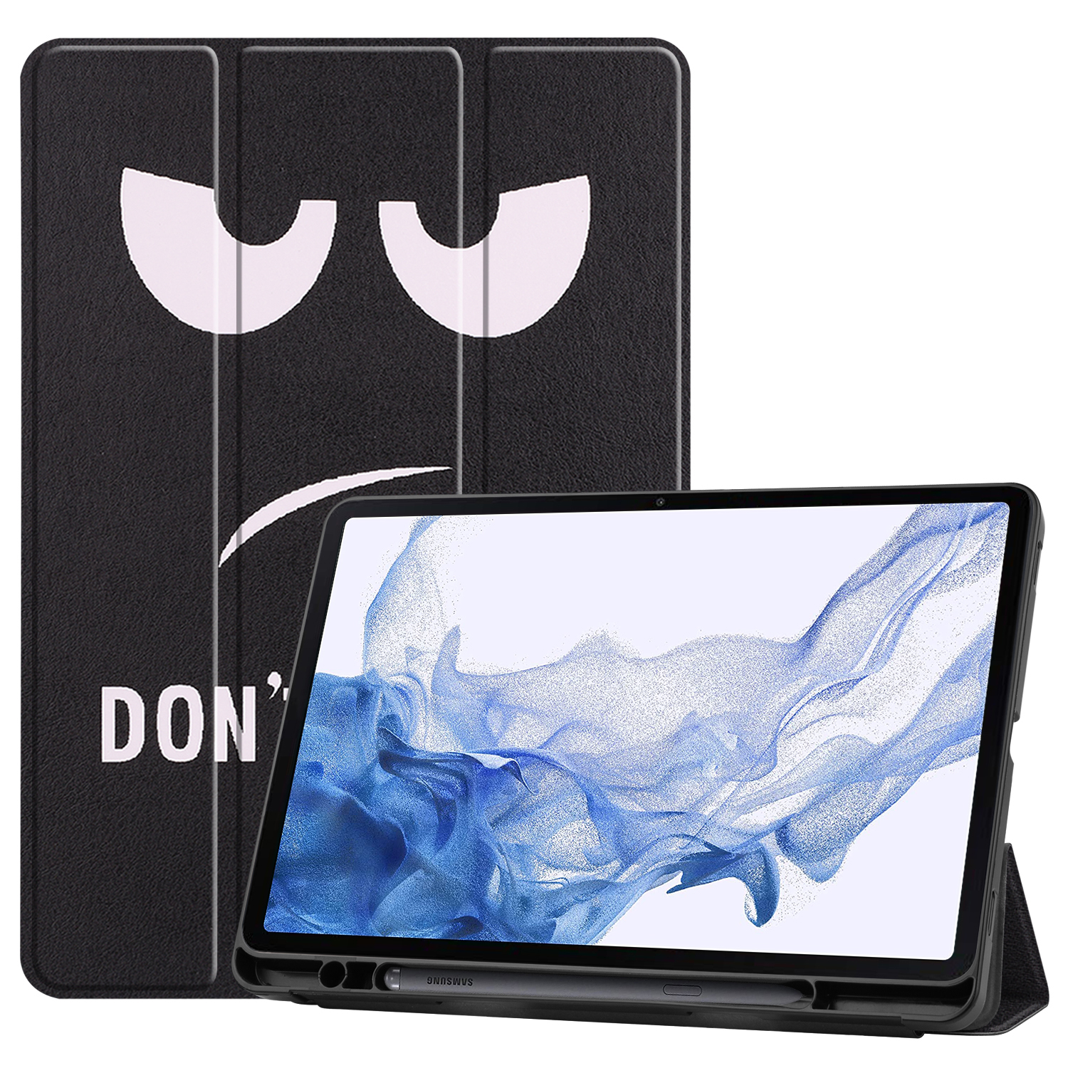 Case2go - Tablet hoes geschikt voor Samsung Galaxy Tab S8 (2022) - 11 inch - Flexibel TPU - Tri-Fold Book Case - Met pencil houder - Don't Touch Me afbeelding