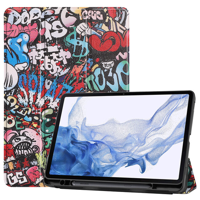 Case2go - Tablet hoes geschikt voor Samsung Galaxy Tab S8 (2022) - 11 inch - Flexibel TPU - Tri-Fold Book Case - Met pencil houder - Graffiti