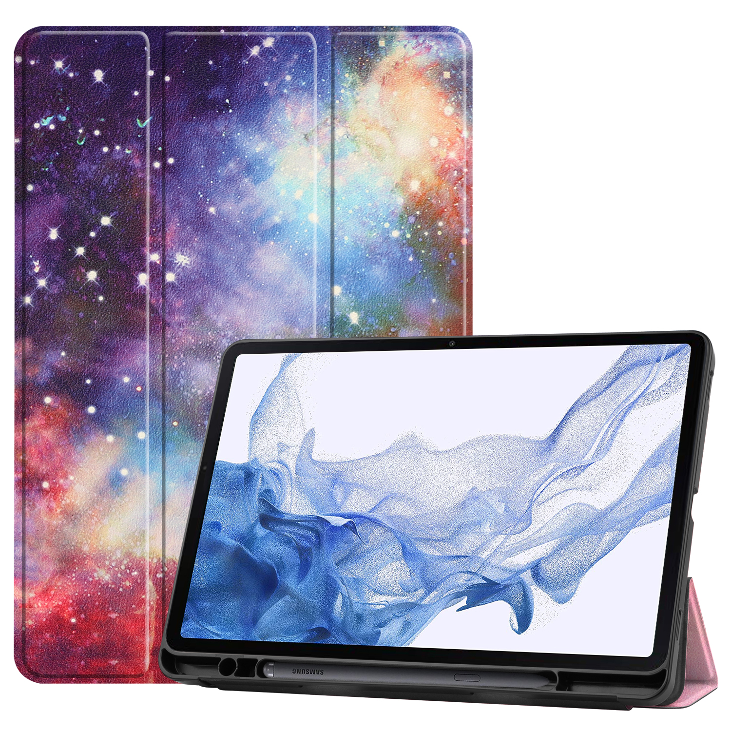 Case2go - Tablet hoes geschikt voor Samsung Galaxy Tab S8 (2022) - 11 inch - Flexibel TPU - Tri-Fold Book Case - Met pencil houder - Galaxy afbeelding