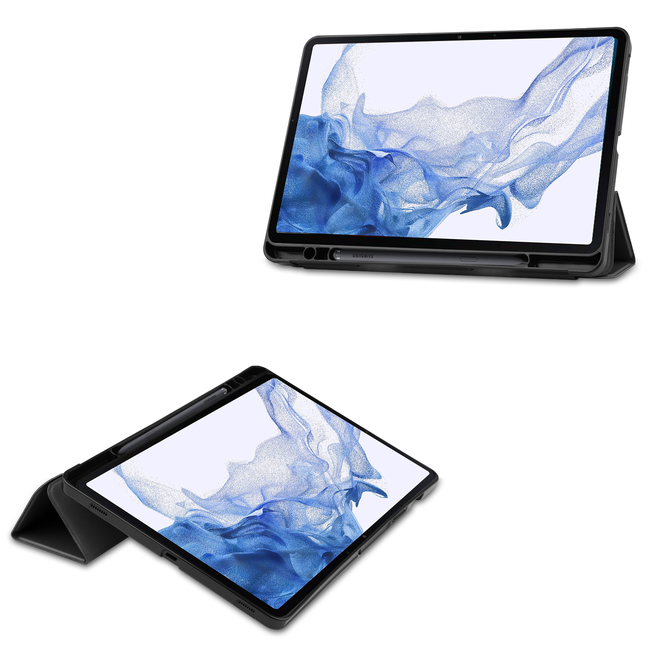 Case2go - Tablet hoes geschikt voor Samsung Galaxy Tab S8 (2022) - 11 inch - Flexibel TPU - Tri-Fold Book Case - Met pencil houder - Zwart
