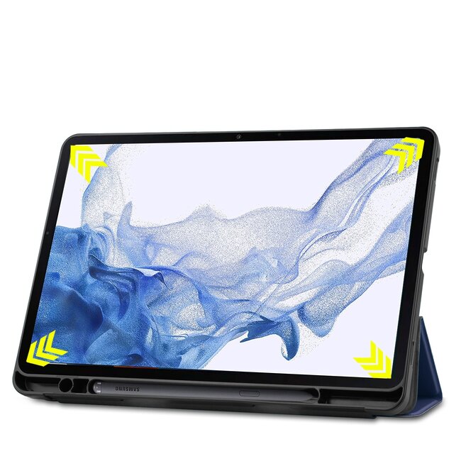 Case2go - Tablet hoes geschikt voor Samsung Galaxy Tab S8 (2022) - 11 inch - Flexibel TPU - Tri-Fold Book Case - Met pencil houder - Donker Blauw