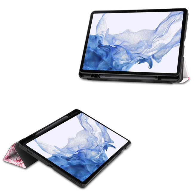Case2go - Tablet hoes geschikt voor Samsung Galaxy Tab S8 (2022) - 11 inch - Flexibel TPU - Tri-Fold Book Case - Met pencil houder - Flower Fairy