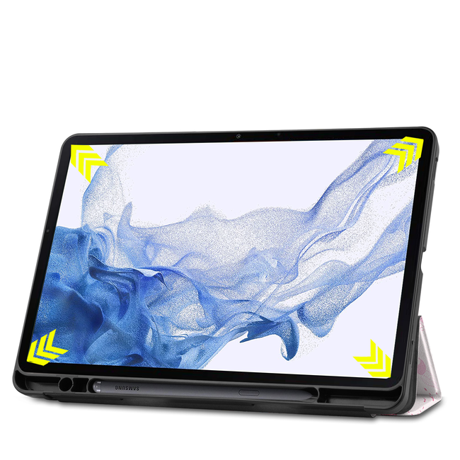Case2go - Tablet hoes geschikt voor Samsung Galaxy Tab S8 (2022) - 11 inch - Flexibel TPU - Tri-Fold Book Case - Met pencil houder - Flower Fairy
