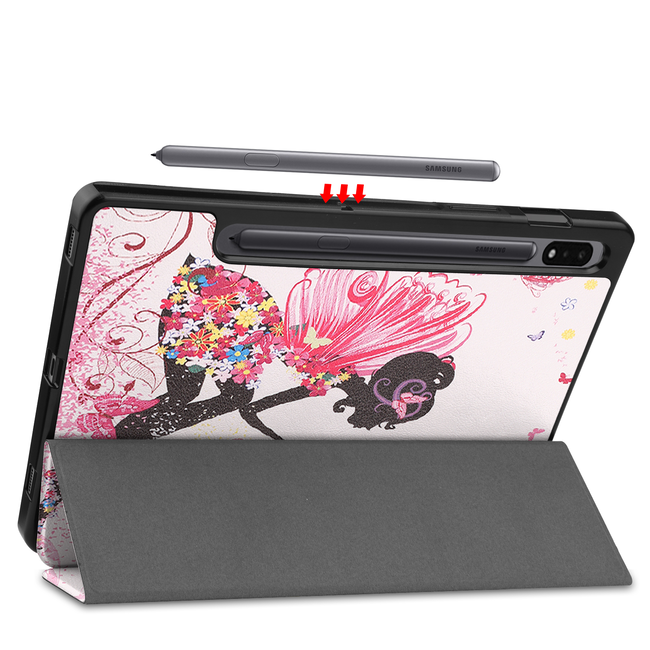 Case2go - Tablet hoes geschikt voor Samsung Galaxy Tab S8 (2022) - 11 inch - Flexibel TPU - Tri-Fold Book Case - Met pencil houder - Flower Fairy
