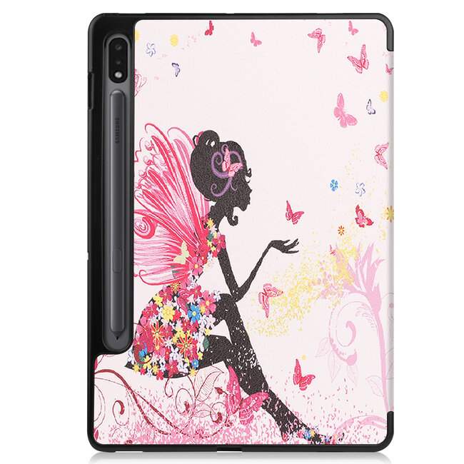 Case2go - Tablet hoes geschikt voor Samsung Galaxy Tab S8 (2022) - 11 inch - Flexibel TPU - Tri-Fold Book Case - Met pencil houder - Flower Fairy
