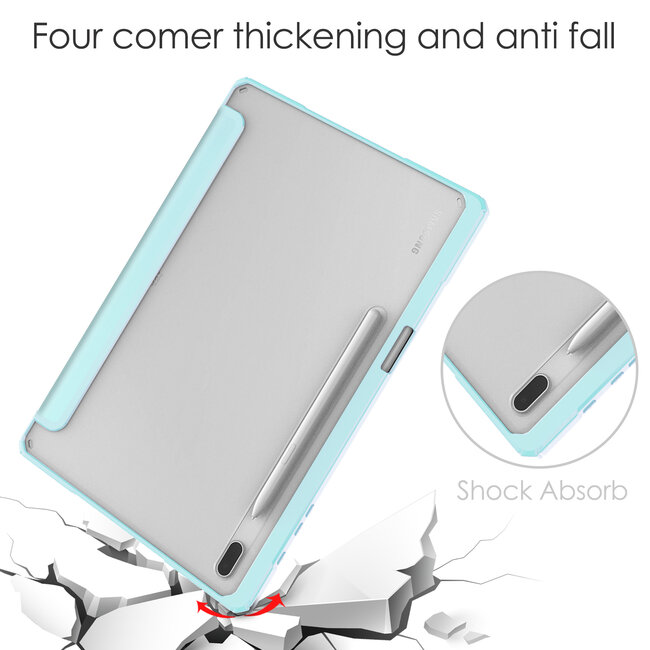 Case2go - Tablet Hoes geschikt voor Samsung Galaxy Tab S8 (2022) - Tri-Fold Transparante Cover - Met Pencil Houder - Licht Blauw