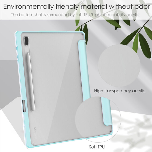 Case2go - Tablet Hoes geschikt voor Samsung Galaxy Tab S8 (2022) - Tri-Fold Transparante Cover - Met Pencil Houder - Licht Blauw