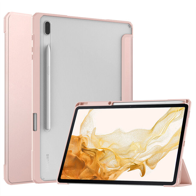 Case2go - Tablet Hoes geschikt voor Samsung Galaxy Tab S8 (2022) - Tri-Fold Transparante Cover - Met Pencil Houder - Roze