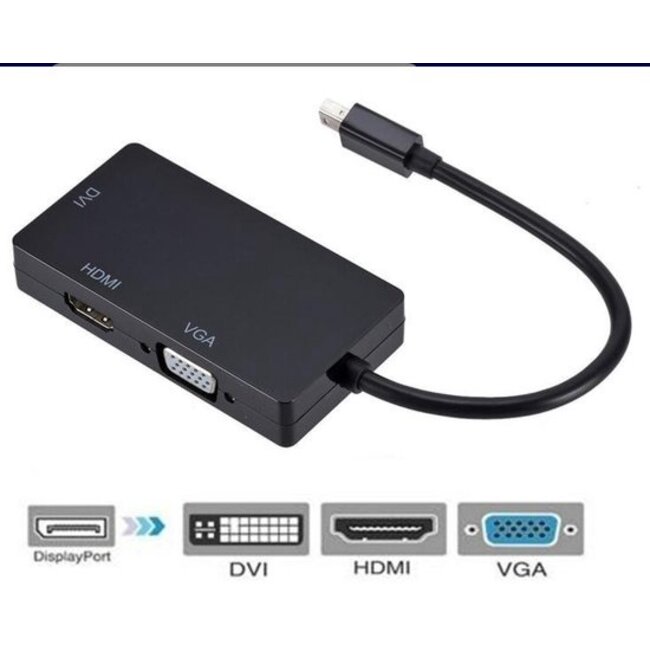 Mini displayport naar HDMI/DVI/VGA adapter - Zwart