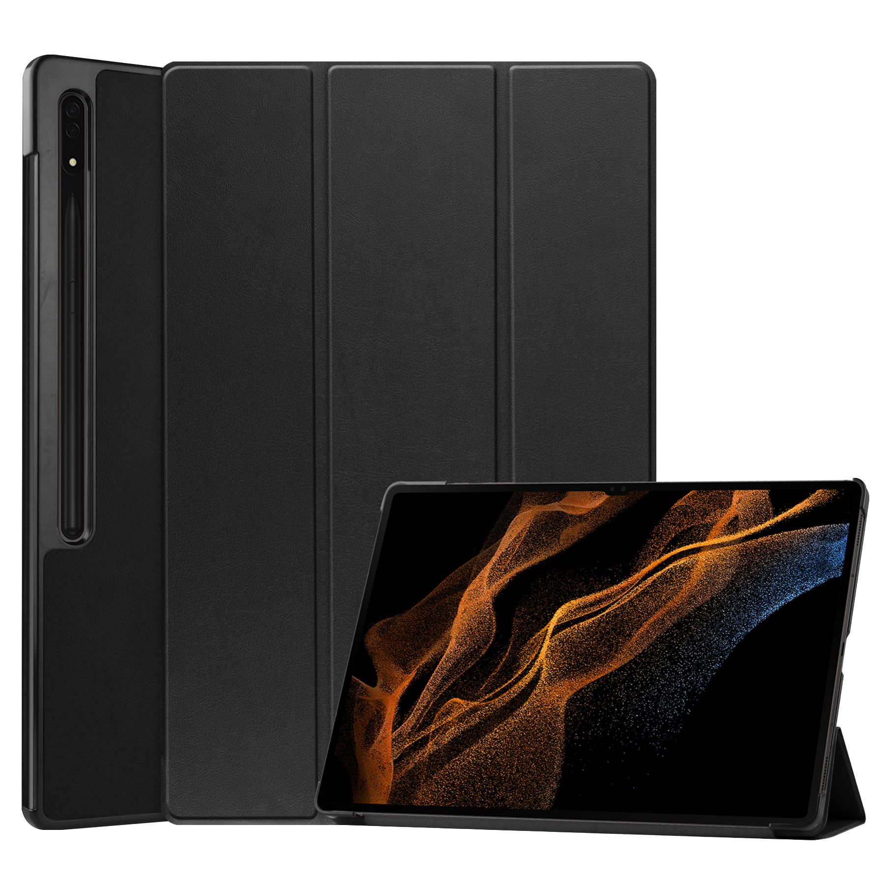 Case2go - Tablet Hoes geschikt voor Samsung Galaxy Tab S8 Ultra (2022) - Auto Wake Functie - Tri-Fold Book Case - Zwart afbeelding