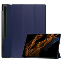 Case2go - Tablet Hoes geschikt voor Samsung Galaxy Tab S8 Ultra (2022) - Auto Wake Functie - Tri-Fold Book Case - Donker Blauw