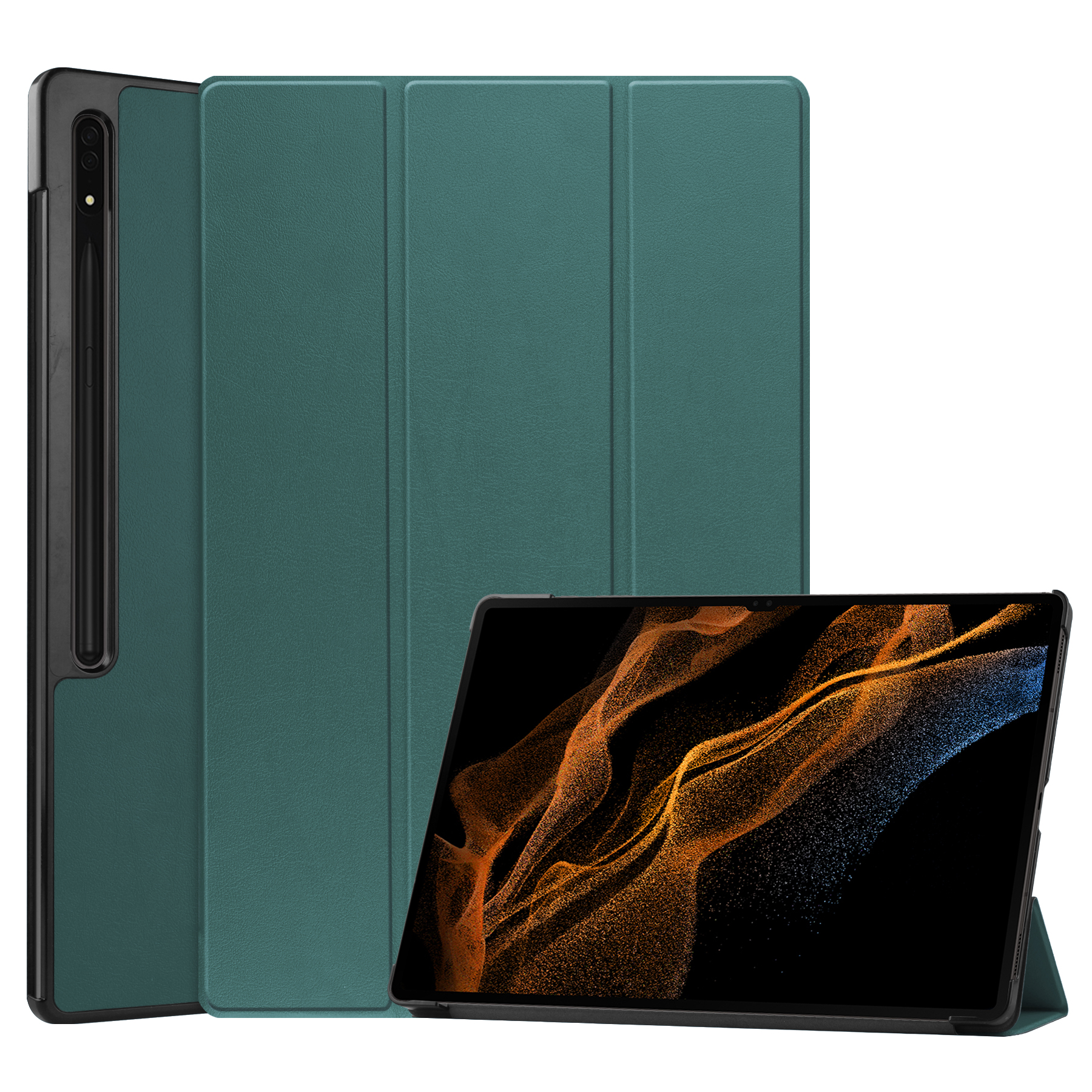 Case2go - Tablet Hoes geschikt voor Samsung Galaxy Tab S8 Ultra (2022) - Auto Wake Functie - Tri-Fold Book Case - Groen afbeelding