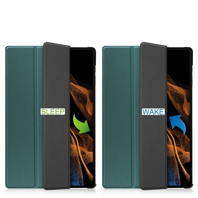 Case2go - Tablet Hoes geschikt voor Samsung Galaxy Tab S8 Ultra (2022) - Auto Wake Functie - Tri-Fold Book Case - Groen