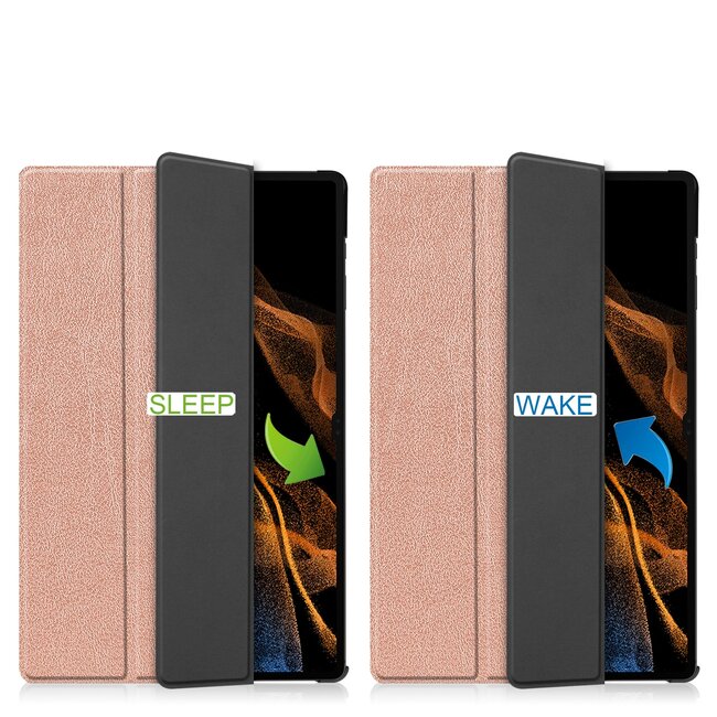 Case2go - Tablet Hoes geschikt voor Samsung Galaxy Tab S8 Ultra (2022) - Auto Wake Functie - Tri-Fold Book Case - Roze