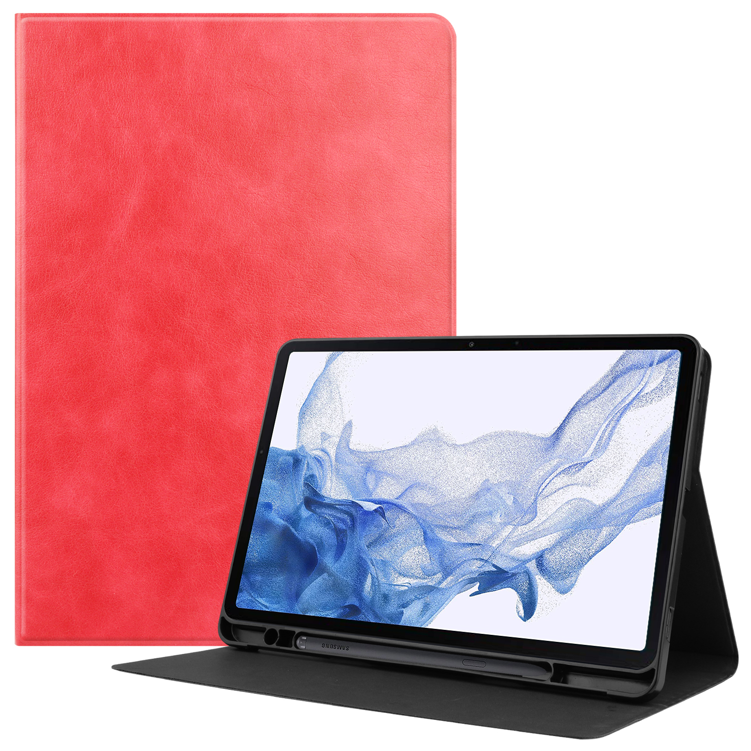 Case2go - Hoes geschikt voor Samsung Galaxy Tab S8 (2022) - PU Leer Folio Book Case - Rood afbeelding