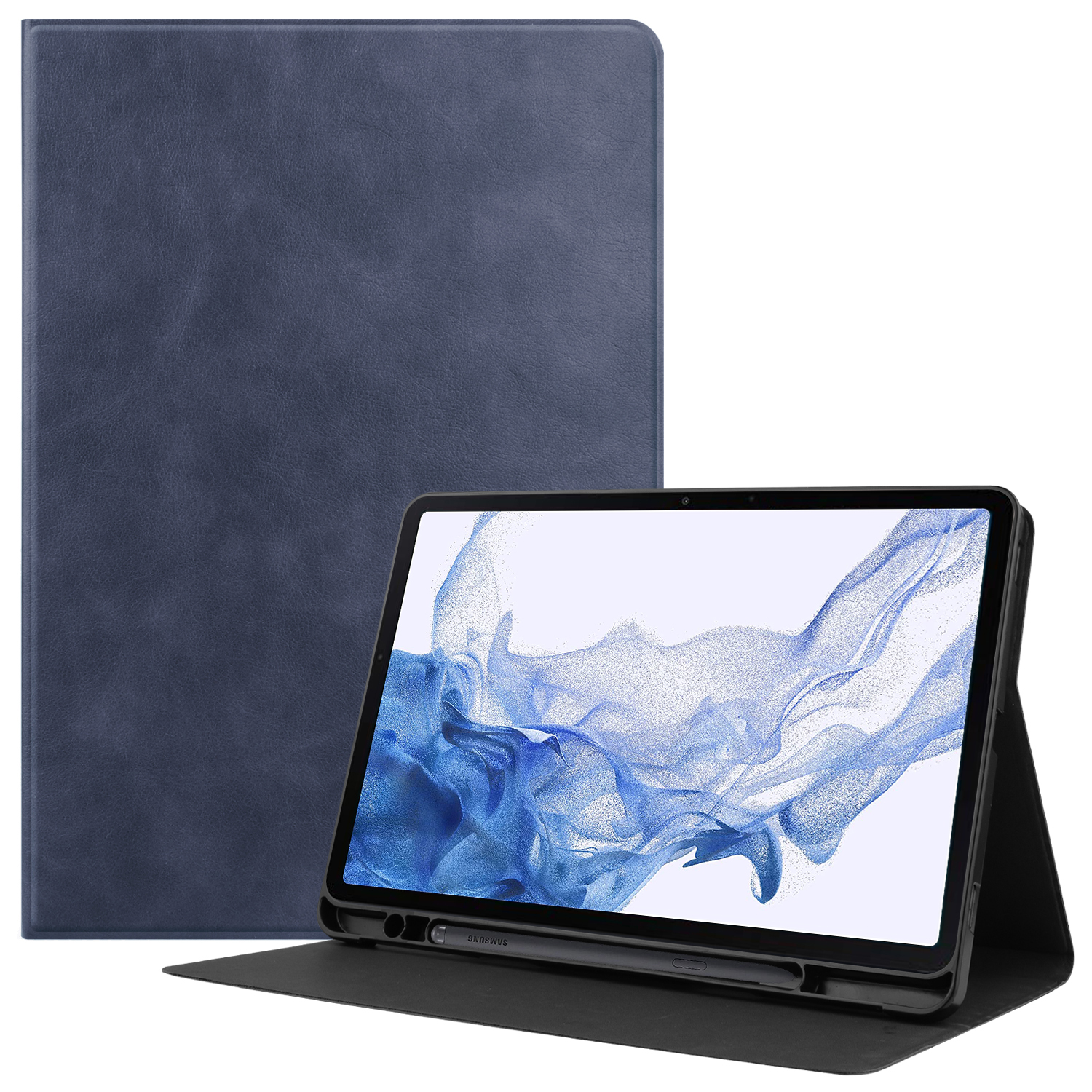 Case2go - Hoes geschikt voor Samsung Galaxy Tab S8 (2022) - PU Leer Folio Book Case - Donker Blauw afbeelding