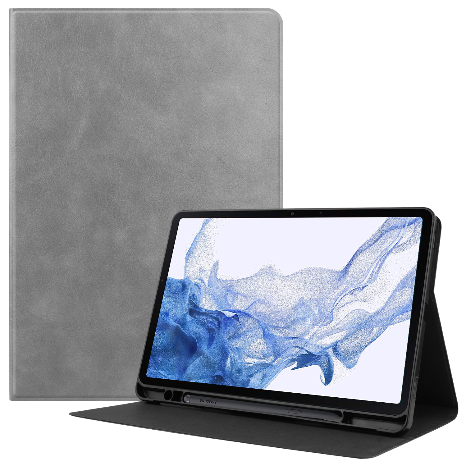 Case2go - Hoes geschikt voor Samsung Galaxy Tab S8 (2022) - PU Leer Folio Book Case - Grijs afbeelding