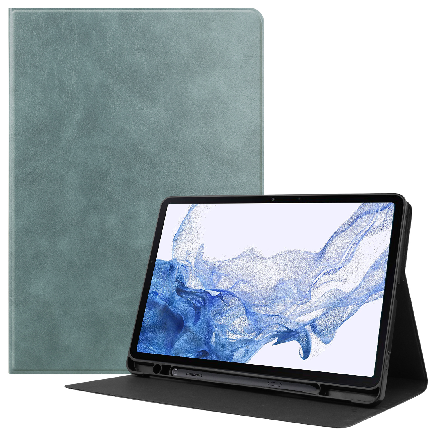 Case2go - Hoes geschikt voor Samsung Galaxy Tab S8 (2022) - PU Leer Folio Book Case - Groen afbeelding