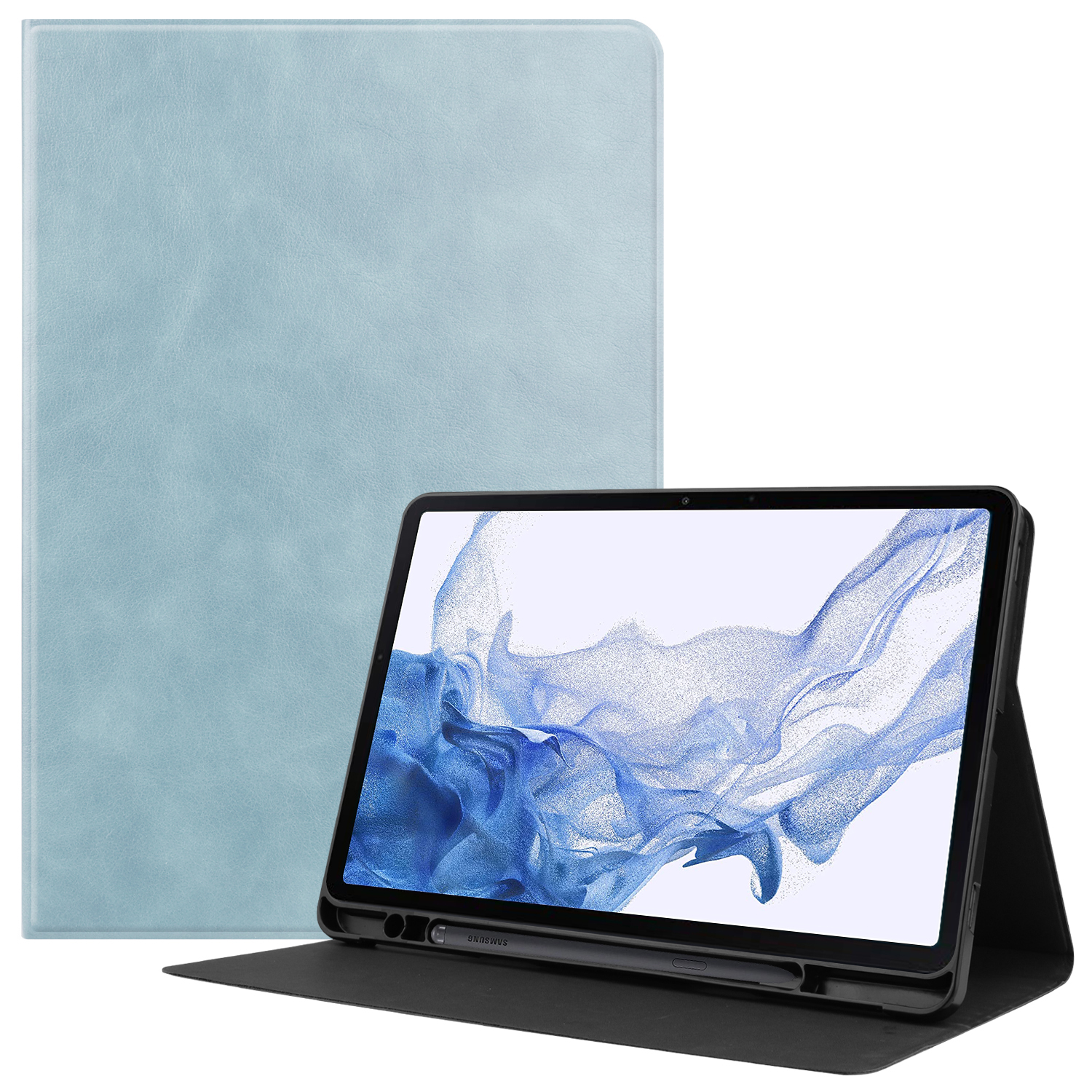 Case2go - Hoes geschikt voor Samsung Galaxy Tab S8 (2022) - PU Leer Folio Book Case - Licht Blauw afbeelding