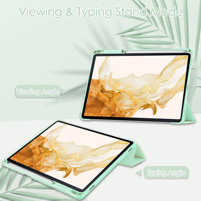 Case2go - Tablet Hoes geschikt voor Samsung Galaxy Tab S8 Plus (2022) - Tri-Fold Transparante Cover - Met Pencil Houder - Licht Groen